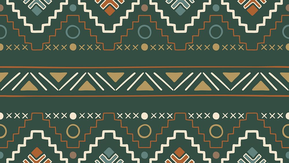 Tribal desktop wallpaper, aesthetic aztec design, green geometric style