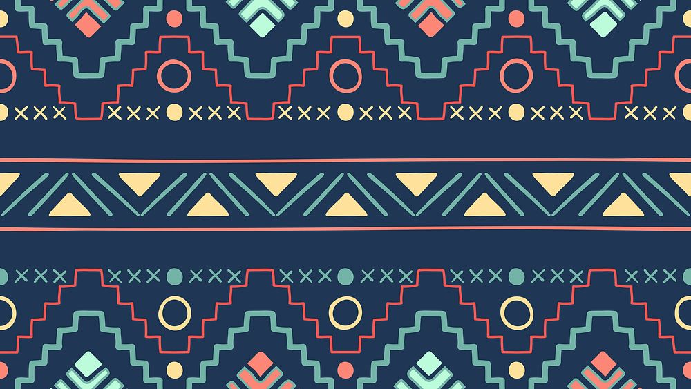 Pattern desktop wallpaper, aesthetic ethnic aztec design, blue geometric style