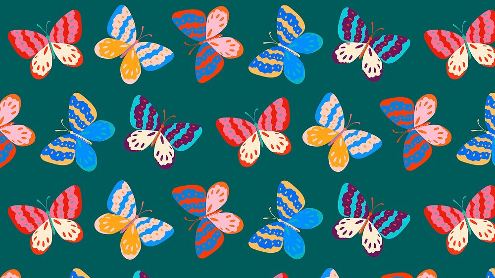Pop art butterfly desktop wallpaper, green background