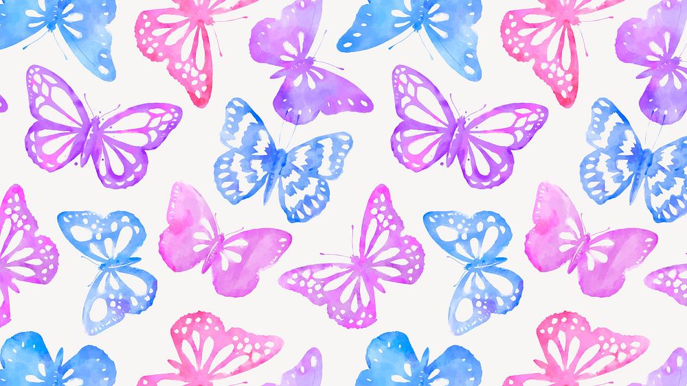 Watercolor butterfly computer wallpaper, feminine background vector