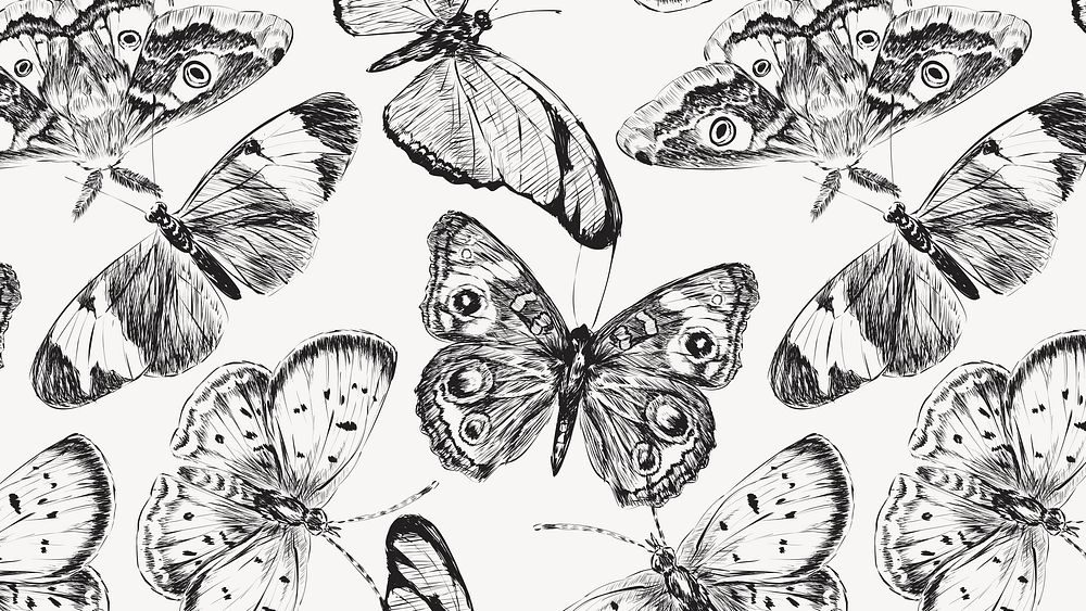 Vintage butterfly desktop wallpaper, black and white design