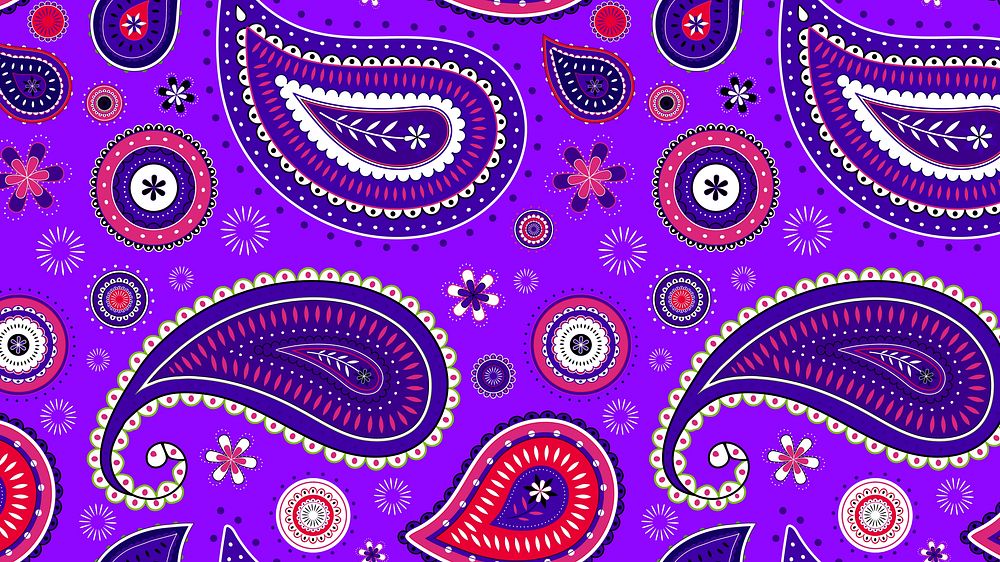 Purple paisley desktop wallpaper, colorful flower pattern background vector