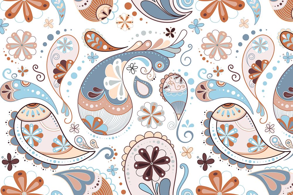 Paisley pattern background, blue cute decorative illustration