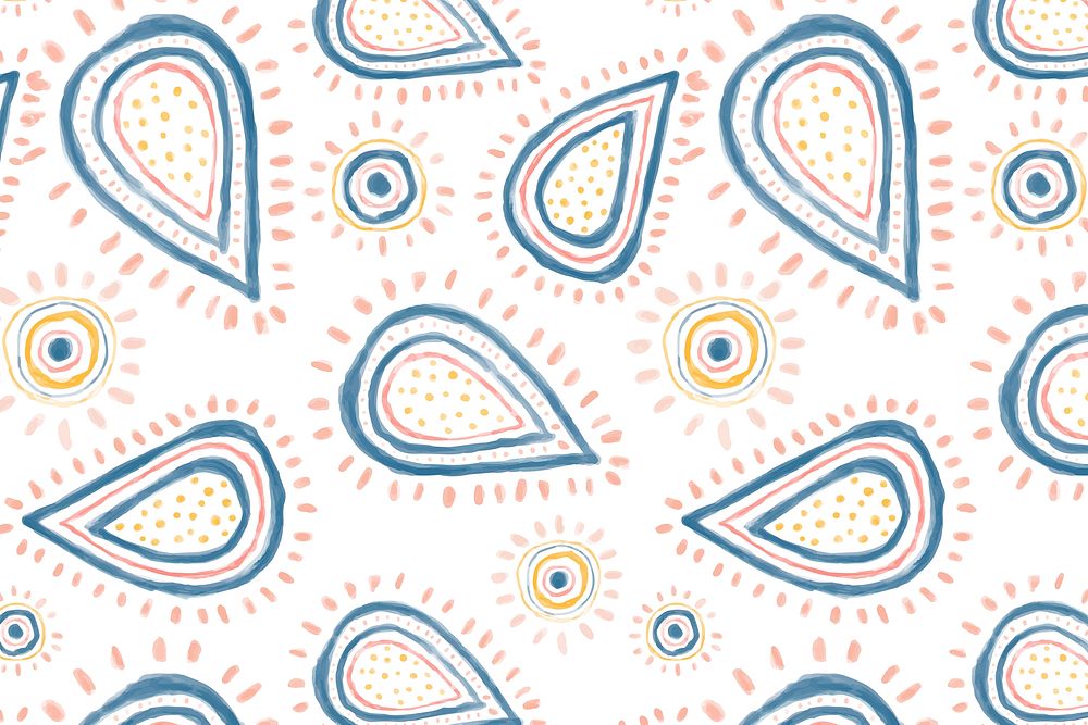 Paisley doodle background, cute pattern in blue pastel for kids
