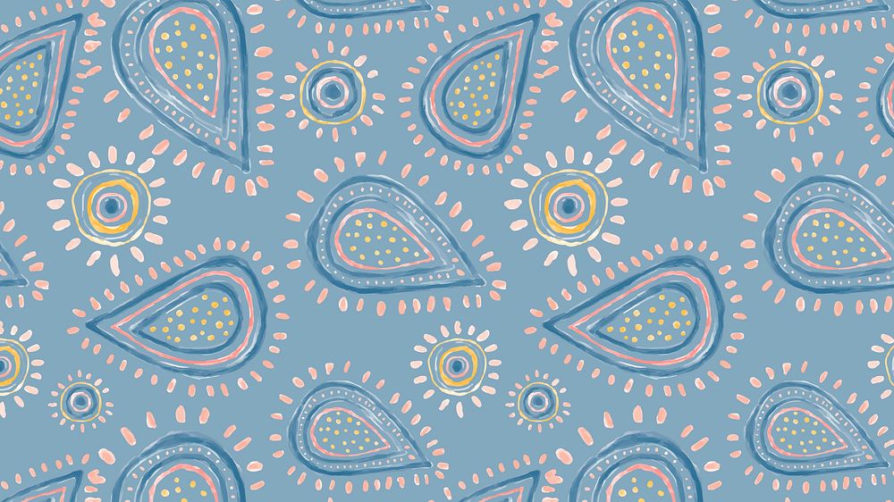 Paisley doodle computer wallpaper, blue pastel pattern, creative illustration vector