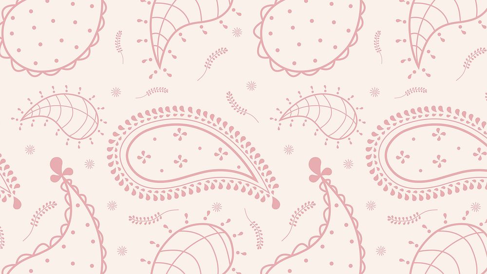 Pink paisley desktop wallpaper, abstract pattern, Indian traditional design vector
