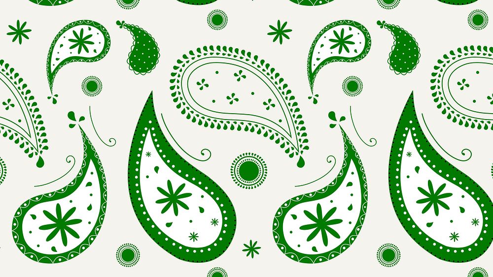 Green paisley desktop wallpaper, cute Indian pattern vector
