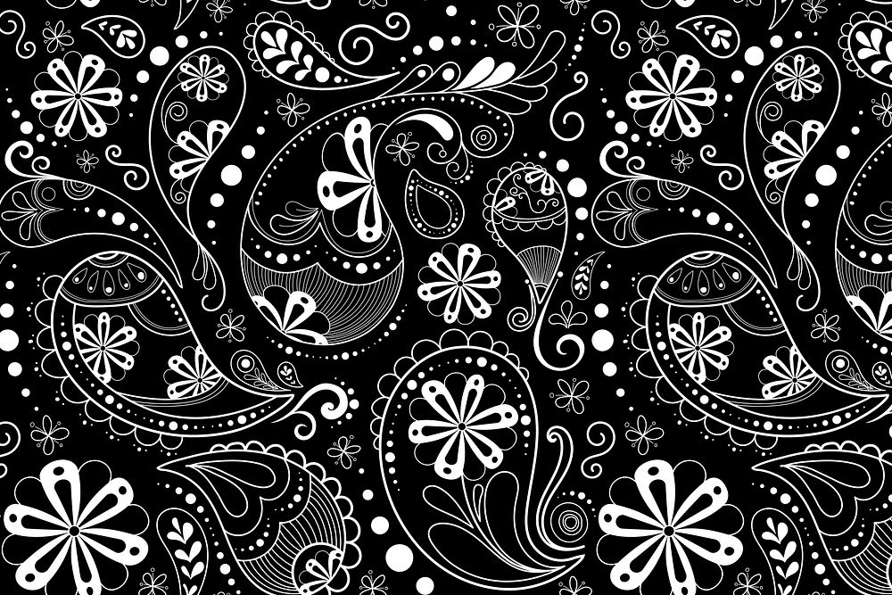 Indian pattern background, black paisley illustration in abstract design