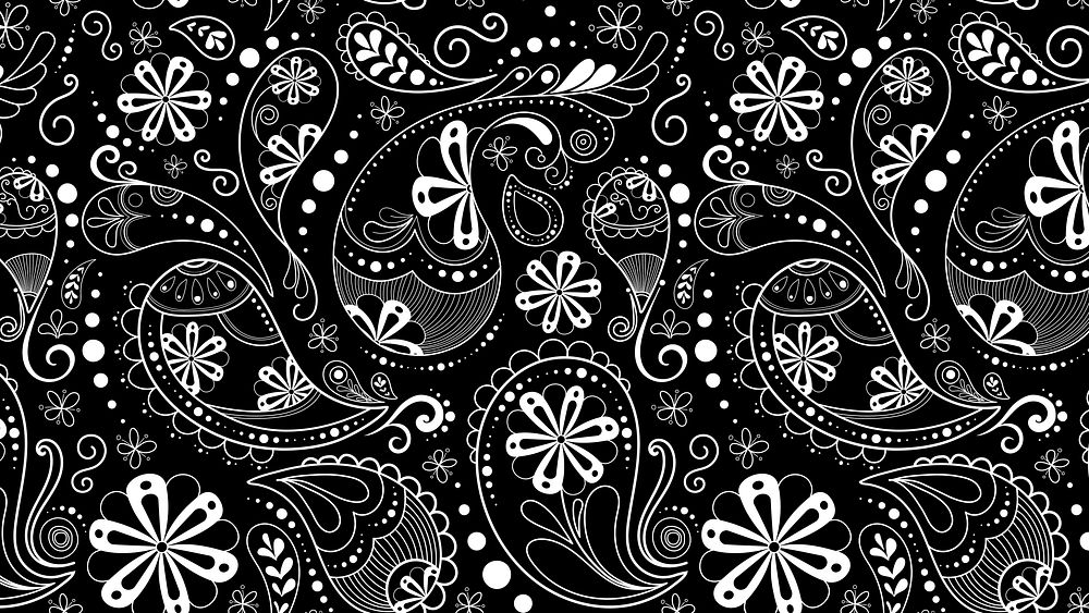 Paisley bandana computer wallpaper, black pattern, abstract illustration vector