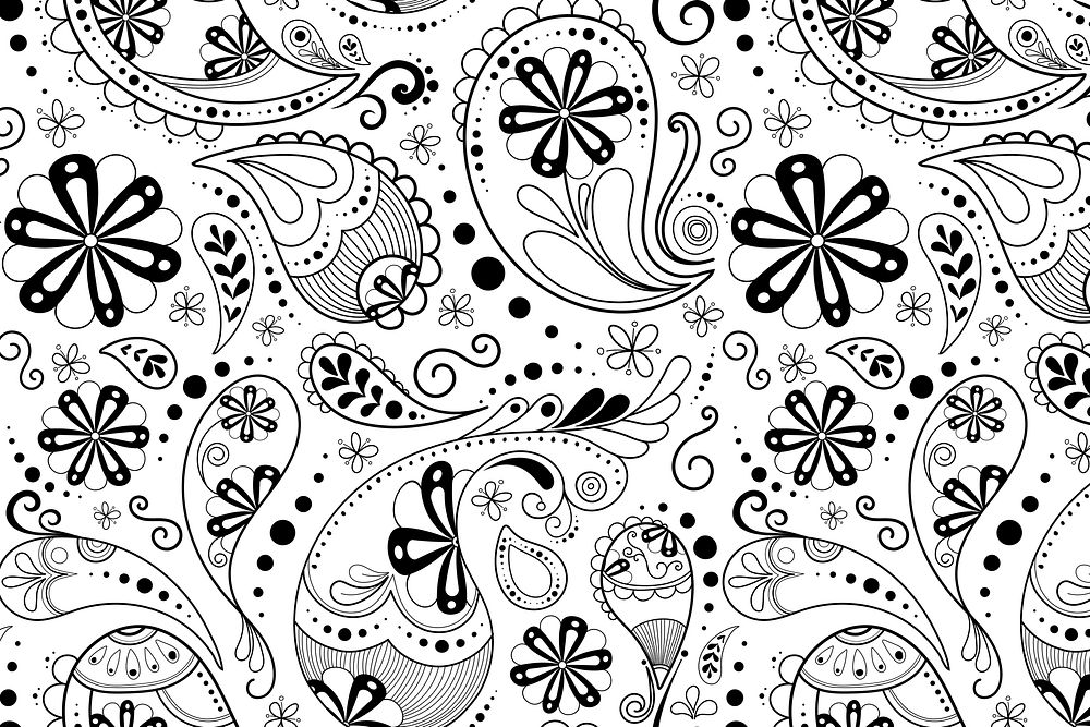 Indian pattern background, white paisley illustration in abstract design
