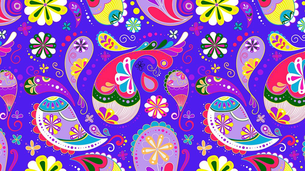 Colorful paisley computer wallpaper, cute Indian pattern