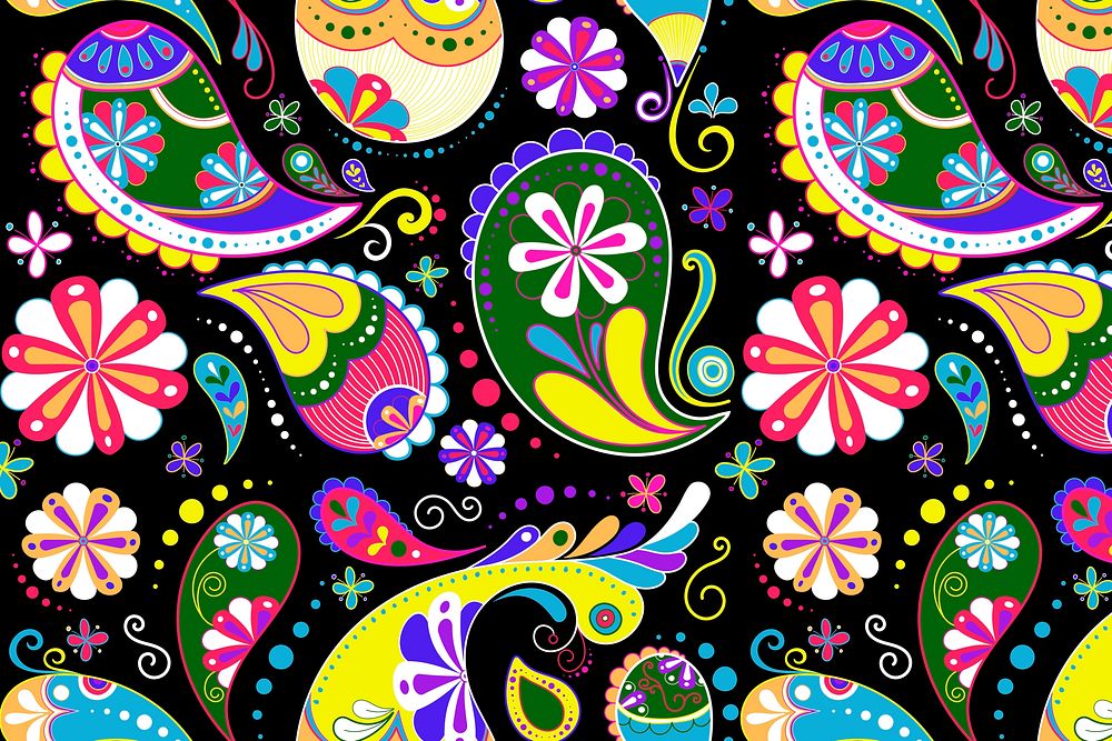 Paisley pattern background, Indian flower illustration in colorful design