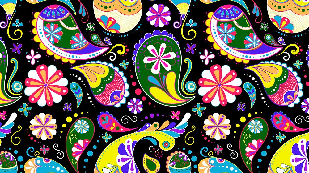 Paisley pattern desktop wallpaper, colorful pattern, Indian flower illustration vector