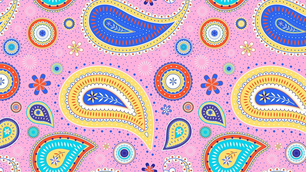 Colorful paisley computer wallpaper, cute Indian pattern vector