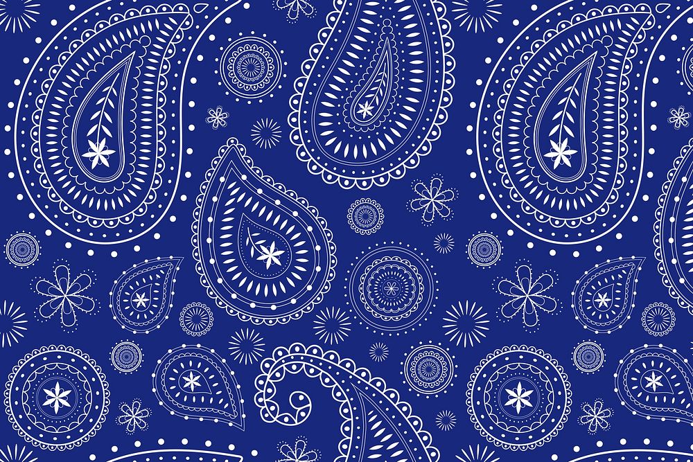 Blue paisley background, traditional Indian pattern illustration