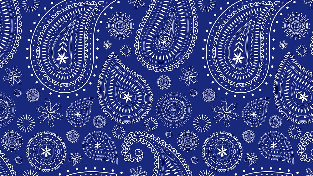 Blue paisley desktop wallpaper, traditional Indian pattern illustration vector