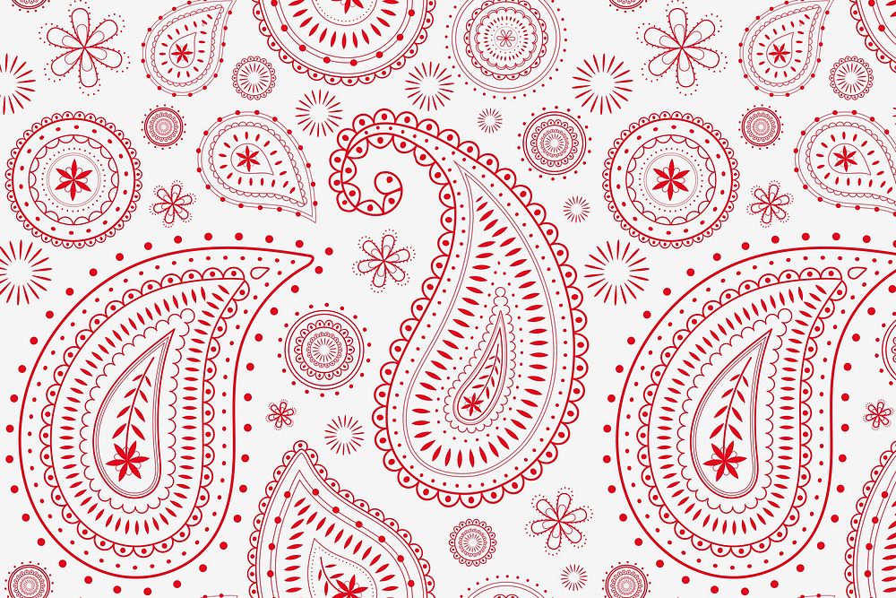 Red paisley background, traditional Indian pattern illustration vector
