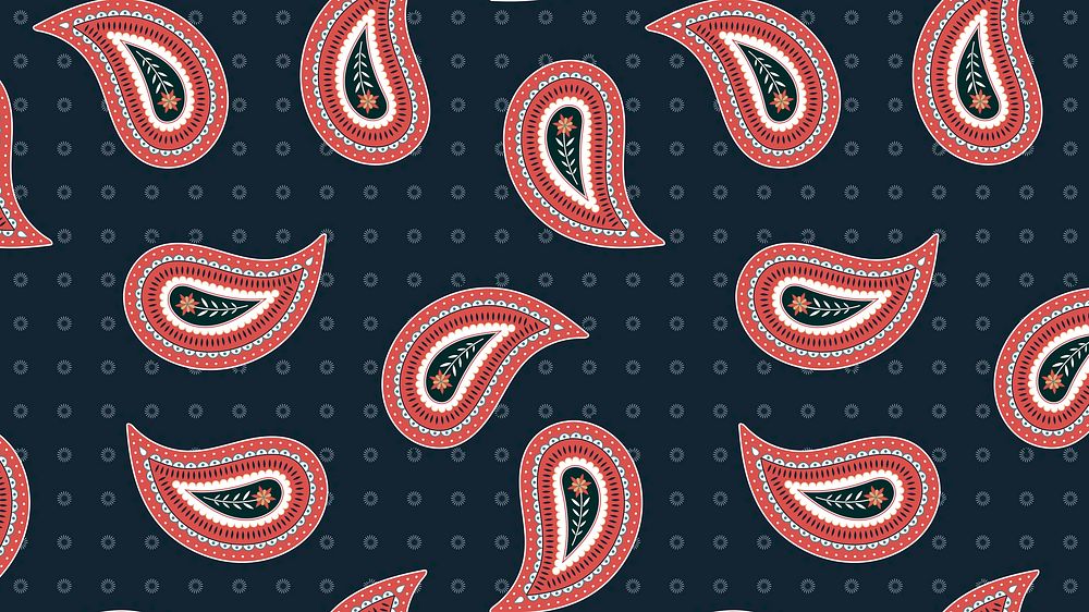 Paisley floral computer wallpaper, simple pattern in red and blue