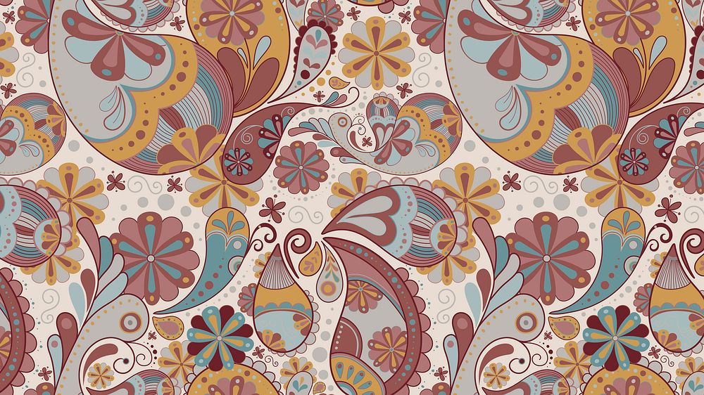 Aesthetic paisley desktop wallpaper, henna pattern in earth tone vector