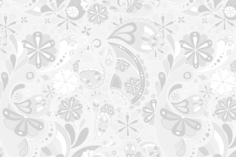 Aesthetic paisley background, abstract pattern in white vector