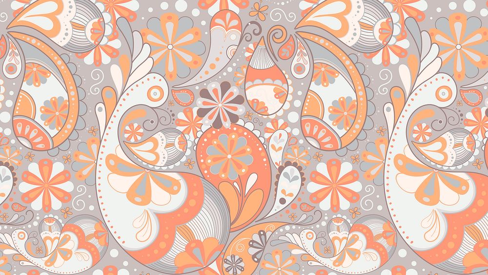 Paisley abstract HD wallpaper, henna pattern, aesthetic orange background vector