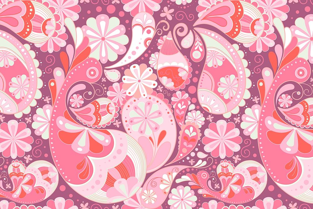 Floral paisley background, pink pattern in aesthetic design