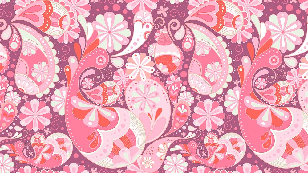 Pink paisley desktop wallpaper, floral Indian pattern