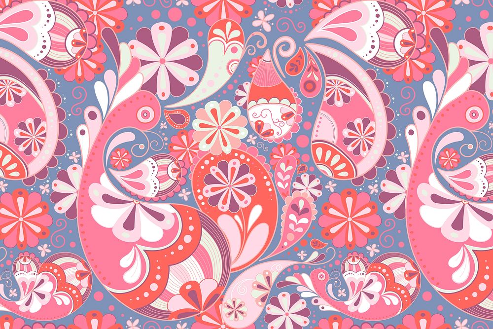 Floral paisley background, pink pattern in feminine design