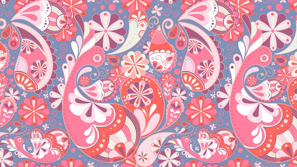 Pink paisley desktop wallpaper, floral Indian pattern vector
