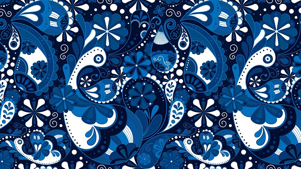 Blue paisley pattern desktop wallpaper, Indian floral art
