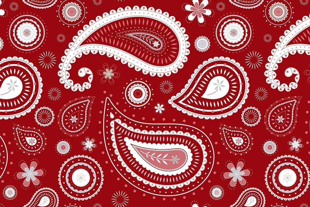 Aesthetic paisley background, red traditional Indian pattern