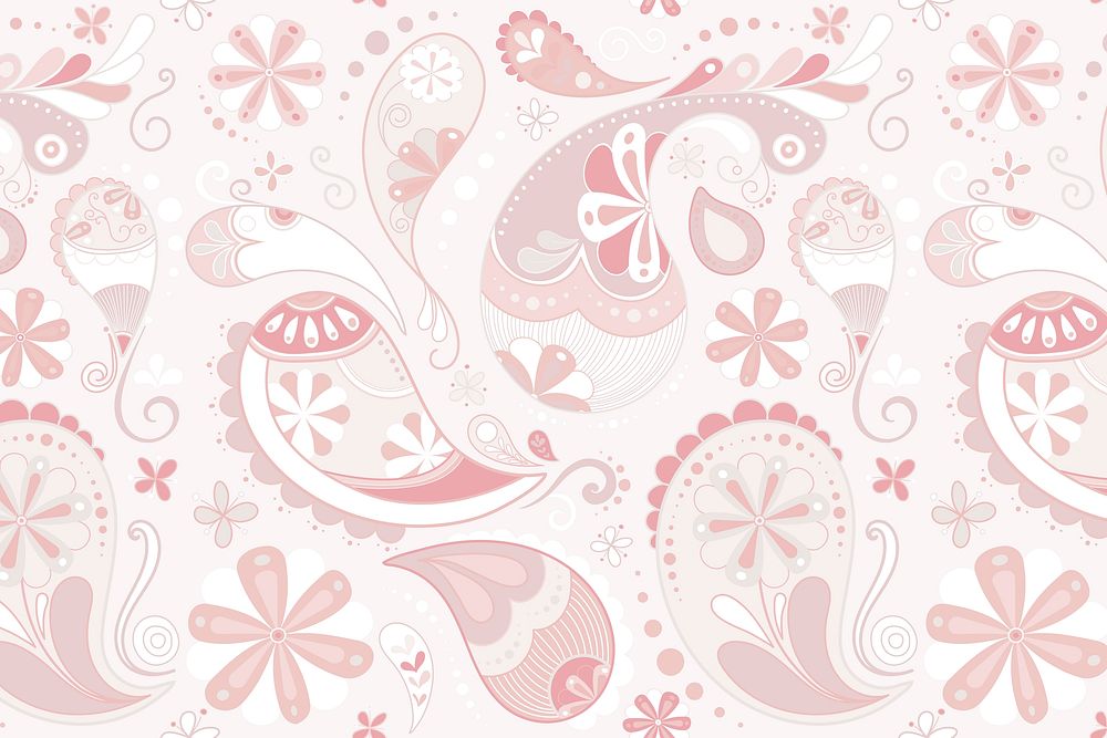 Paisley pastel background, pink feminine doodle