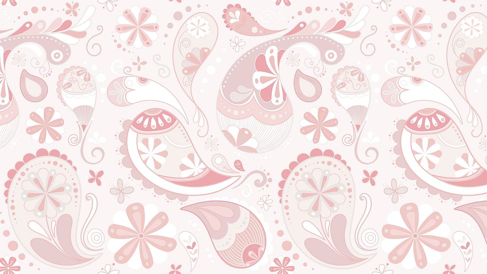 Aesthetic paisley desktop wallpaper, cute pink feminine background