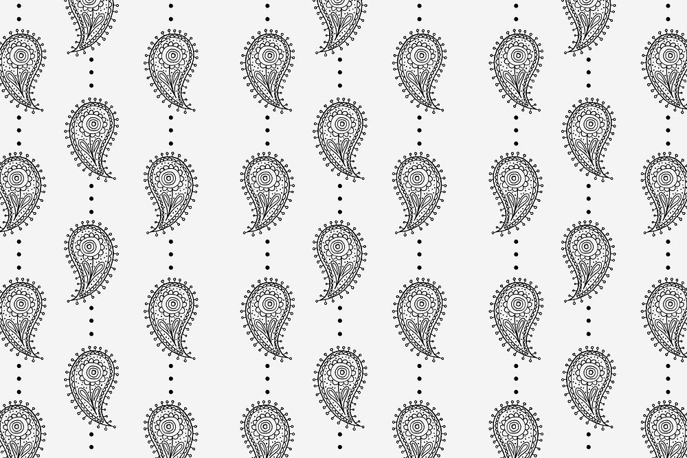 Seamless paisley pattern background, black and white illustration