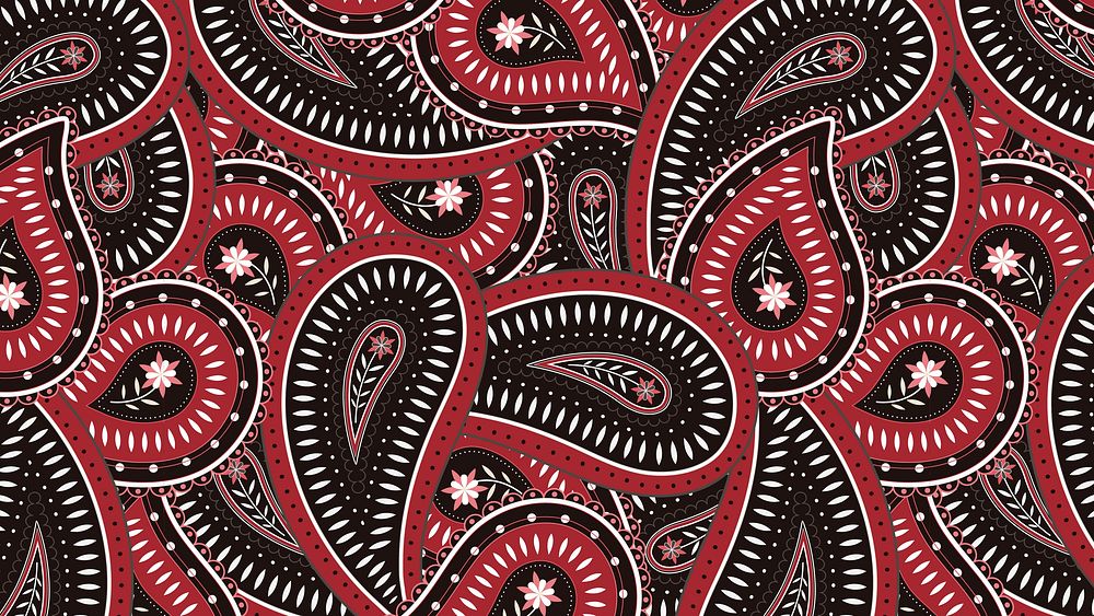 Abstract paisley desktop wallpaper, Indian pattern in red and black vector