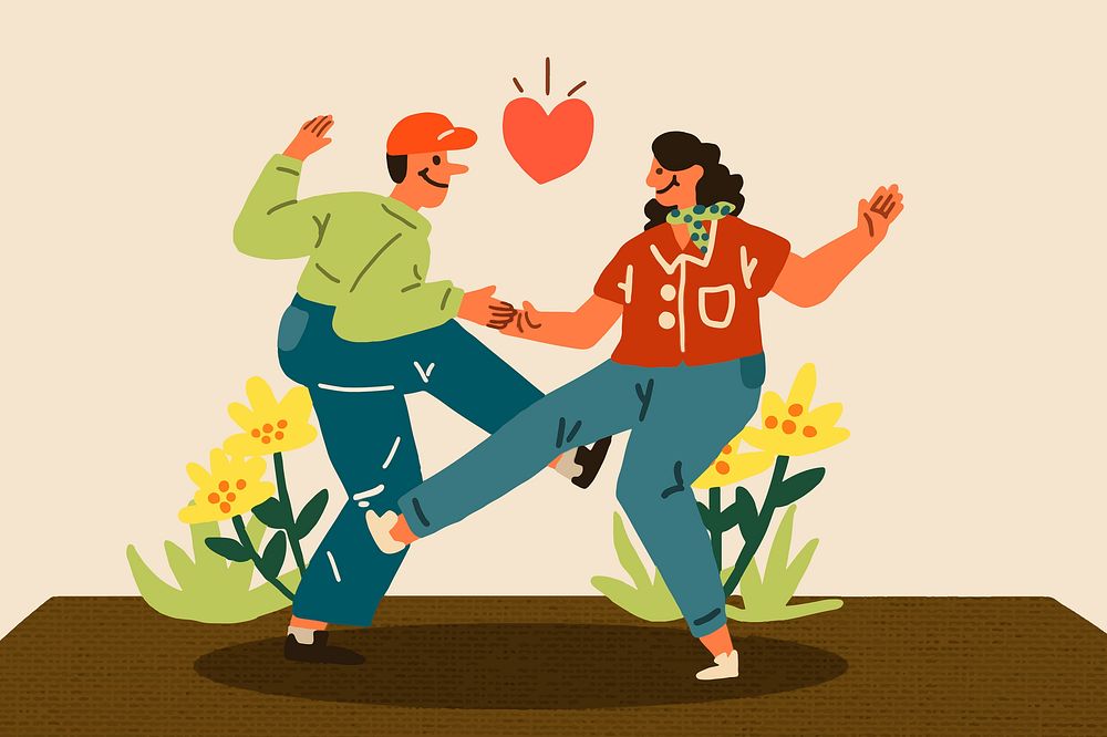 Cartoon couple dancing, Valentine&rsquo;s celebration illustration vector