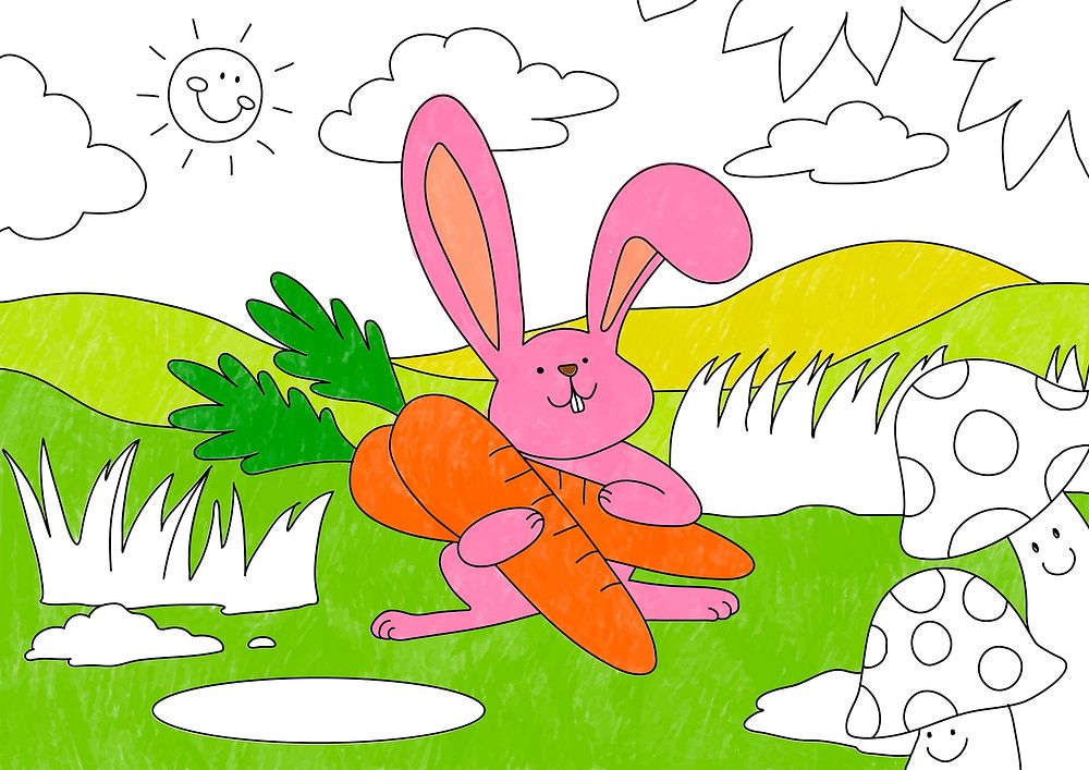 Easter rabbit illustration, editable kids coloring page vector