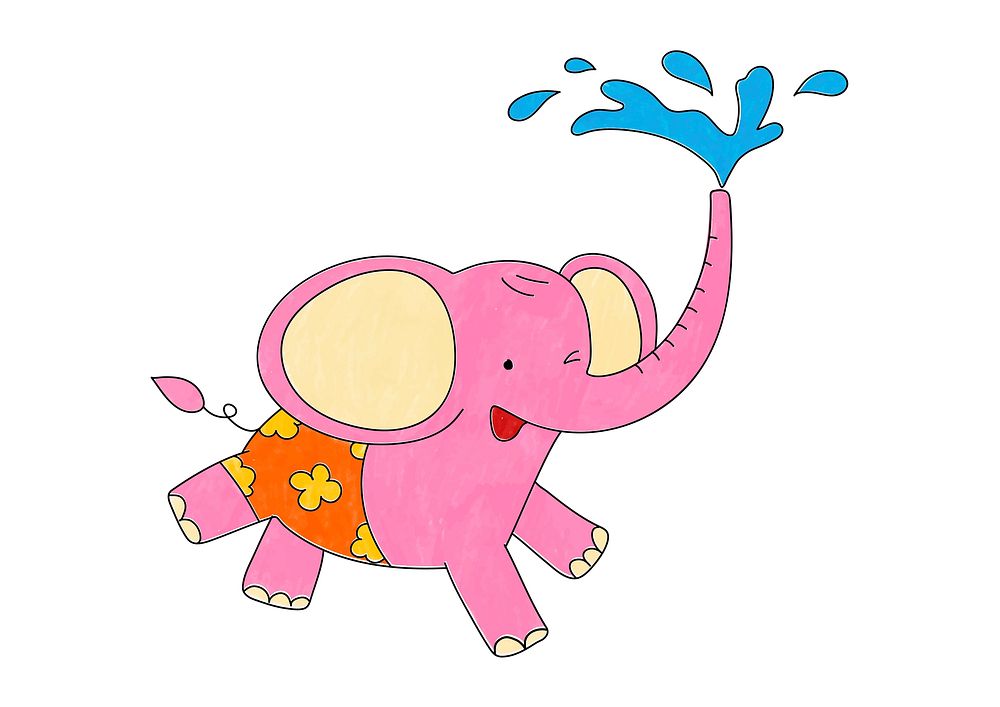 Cute baby elephant design element, editable coloring page for kids vector