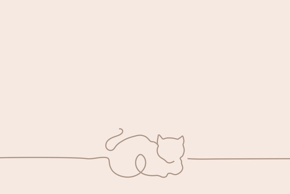 Cat pink background, line art illustration