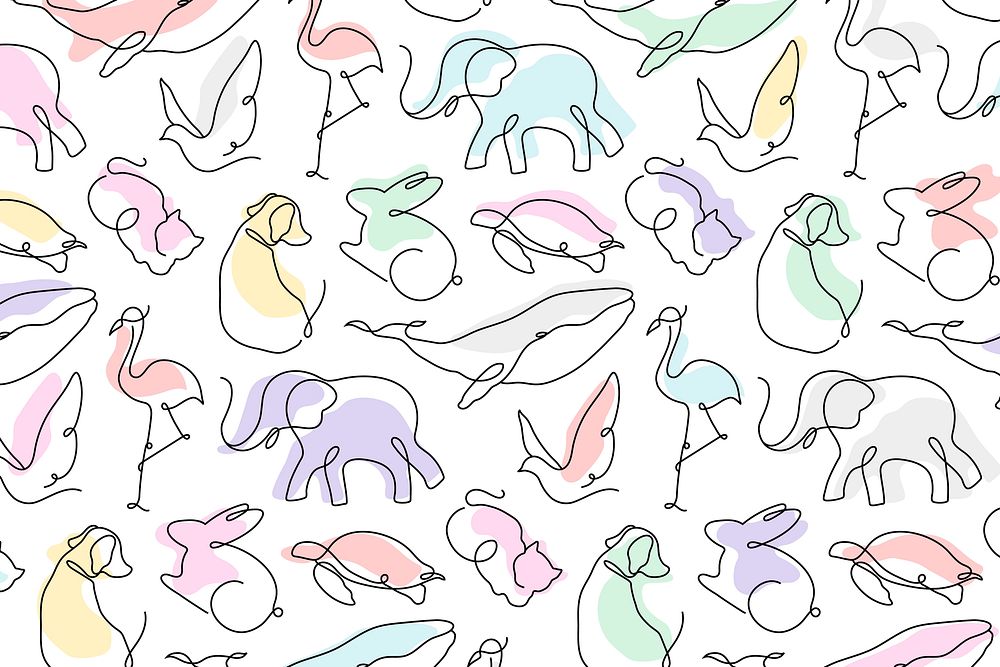 Animal pattern background, colorful seamless line art design