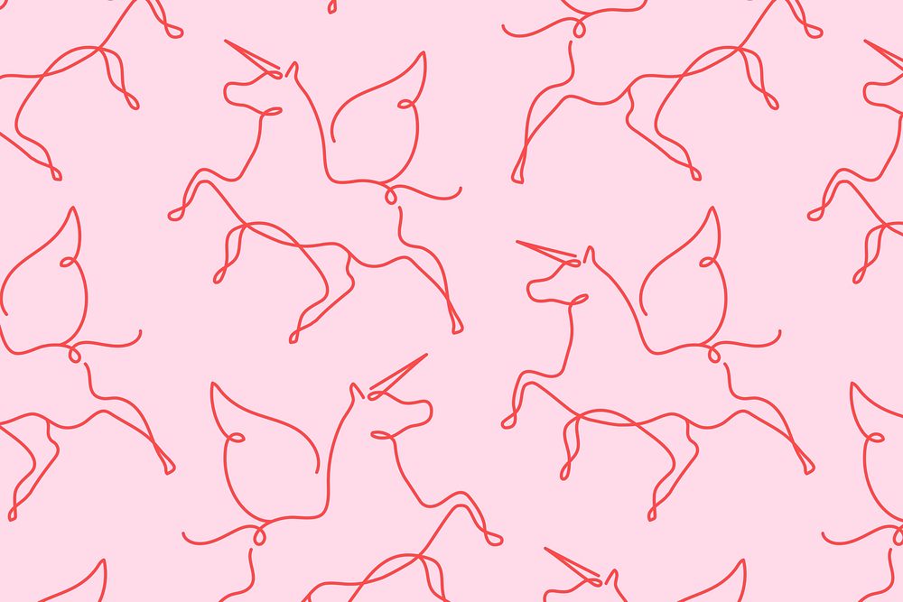 Unicorn pattern background, pink seamless line art design