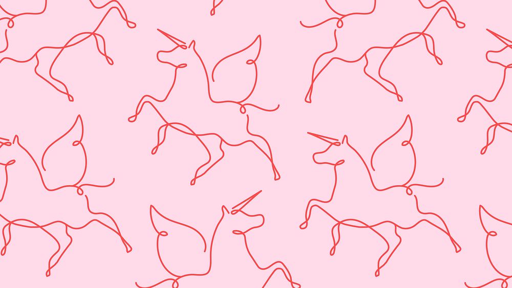 Pink unicorn HD wallpaper, line art pattern animal design vector