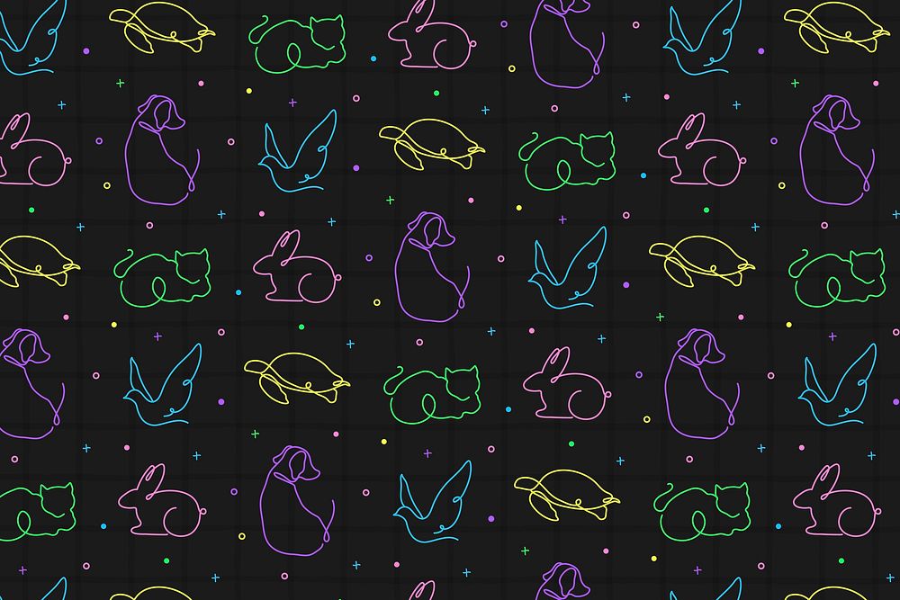 Animal pattern background, colorful seamless line art design vector