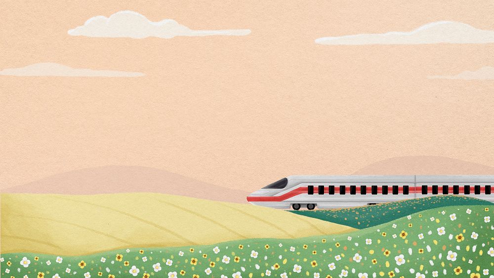 High-speed rail field desktop wallpaper, watercolor illustration psd