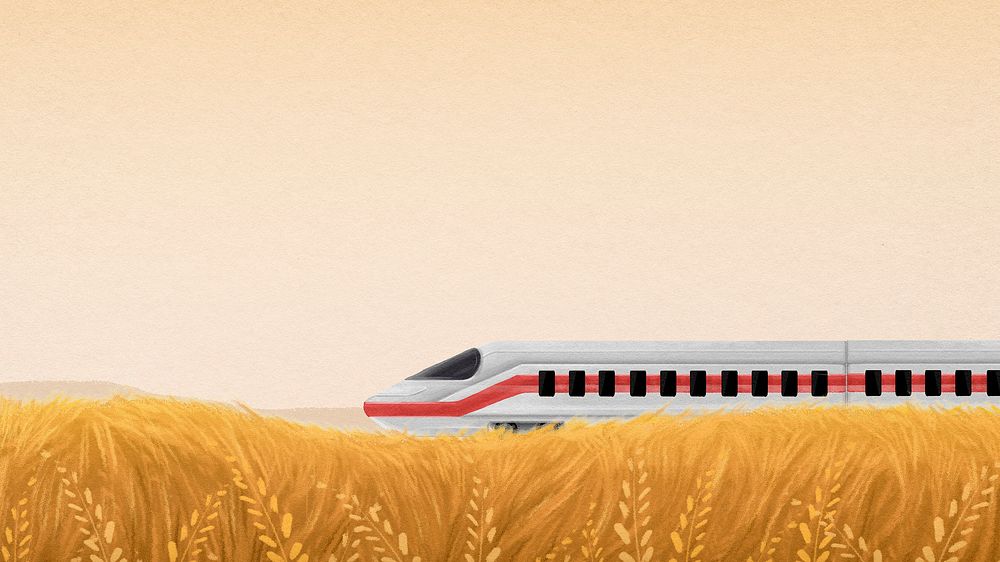 High-speed rail field desktop wallpaper, watercolor illustration psd
