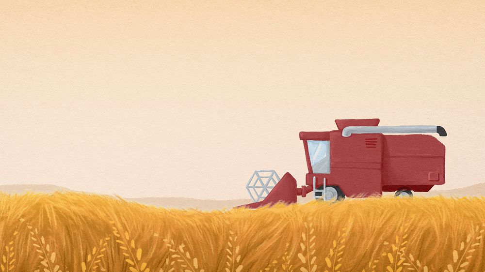 Wheat field computer wallpaper, watercolor aesthetic background psd