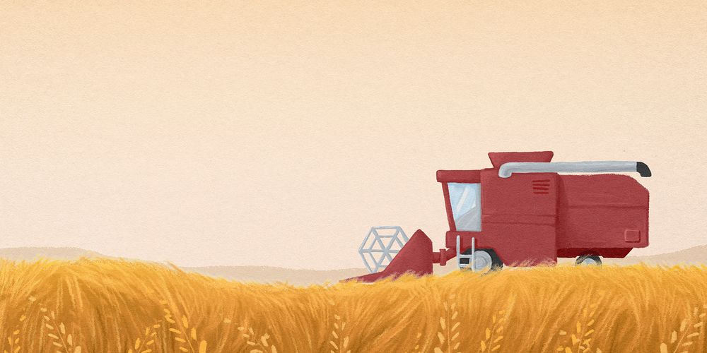 Aesthetic wheat field background, tractor, agriculture illustration