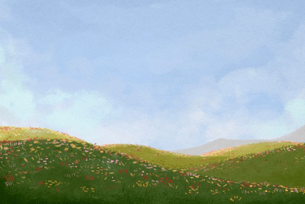 Flower field background, nature watercolor illustration