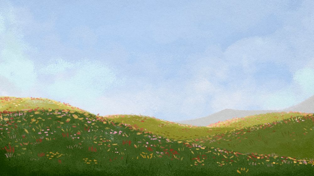 Flower field desktop wallpaper, nature watercolor HD background psd