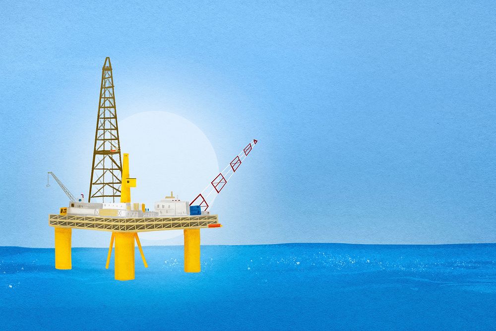 Oil rig background, watercolor, industrial illustration psd